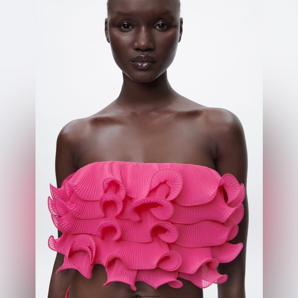 ZARA RUFFLED CROP TOP BLOGGERES FAVORITE - Picture 6 of 9